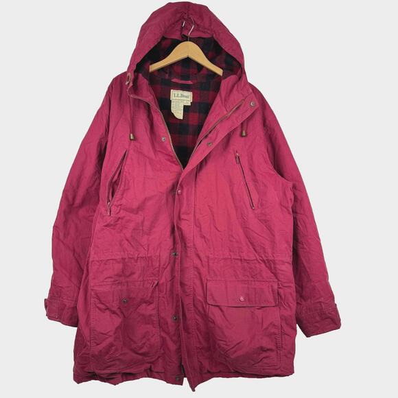 Vintage LL Bean Mens XL Tall Red Wool Flannel Lined Parka Hooded Coat Jacket 90s